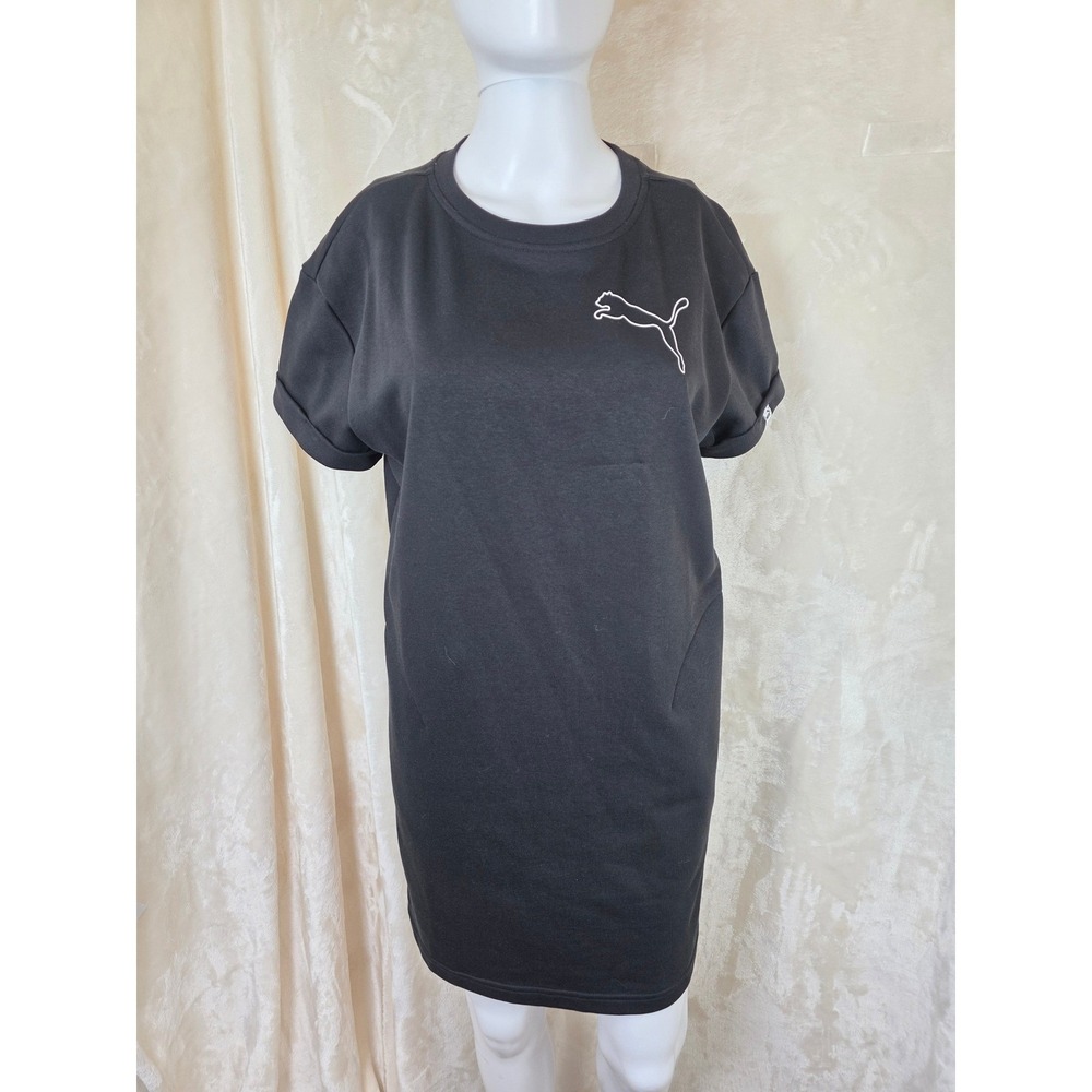 Puma Womens Black T-Shirt Dress Short Sleeve Logo Graphic Crew Neck Small